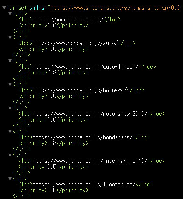 本田技研工業のsitemap.xml